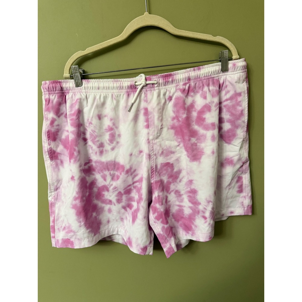 Bermies Mens XXL Swim Trunks Pink White Tie Dye Recycled Stretch Board Shorts